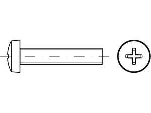 Diagramm einer Schraube mit einer Unterlegscheibe: Eine lange, zylindrische Schraube mit Gewinde an einem Ende und einem flachen quadratischen Kopf, kombiniert mit einer kreisförmigen Unterlegscheibe.