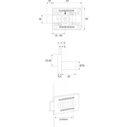 BMB Aufschraubschloss Flex Dorn 15-40 Li/Re/Lad verniceklt, incl. Rosette