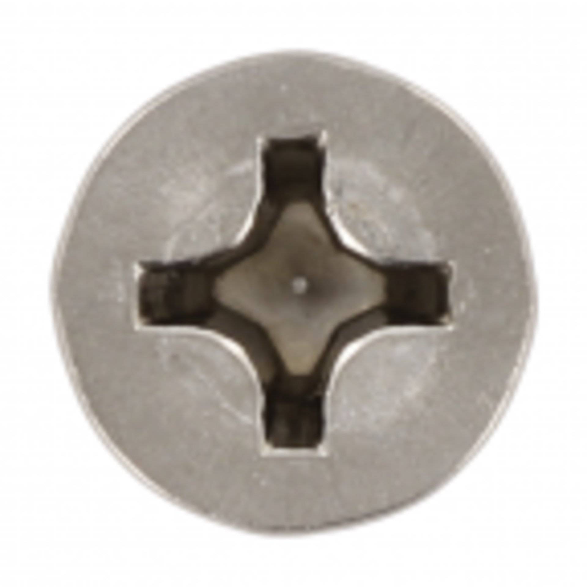 Eine Nahaufnahme einer Phillips-Schraube, die ihren kreuzförmigen Schlitz für einen Schraubendreher zeigt.