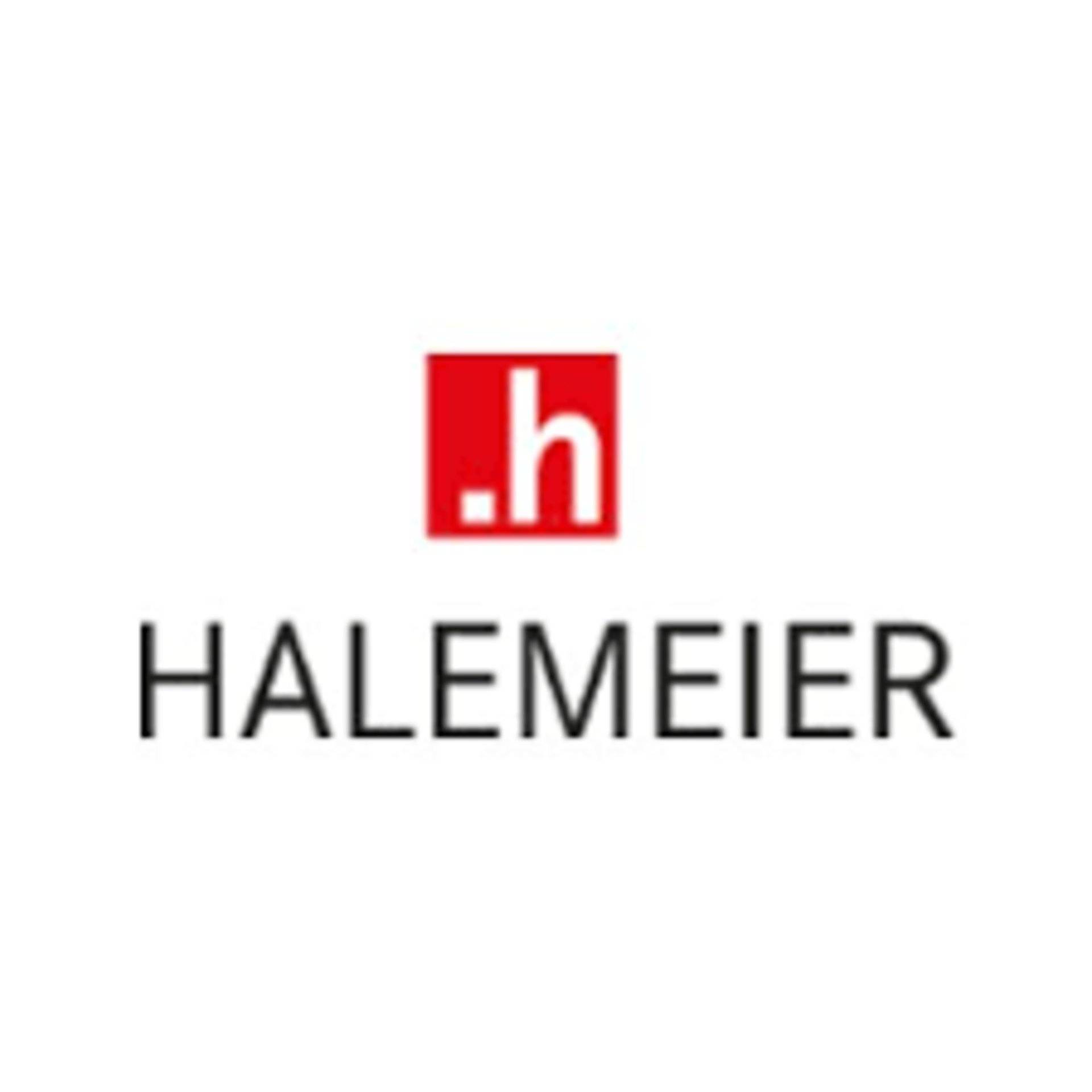 h.' in red square above 'HALEMEIER' in black capital letters on white background.