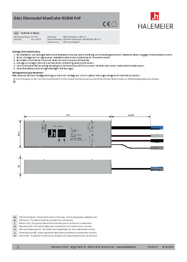 Halemeier DALI Dimmodul MaxiColor RGBW PnP 24VDC RGBW max. 120W MP2