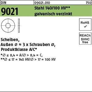 Reyher Scheiben DIN 9021 Stahl 140 HV 17 galv. verzinkt, Produktklasse C (100)