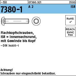 Flachkopfschrauben, ISR=Innensechsrund, mit Gewinde bis Kopf. Achtung! Schrauben nur eingeschränkt belastbar.
