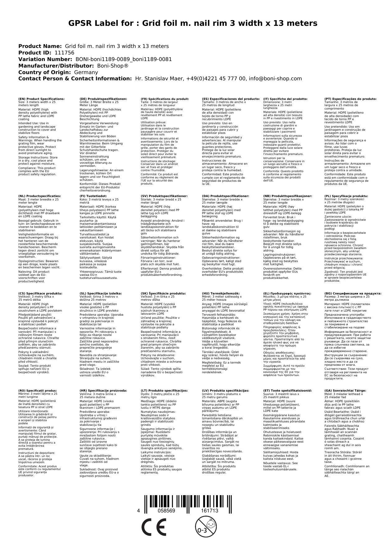 Gitterfolie m. Nagelrand 3 Breite x 13 Meter