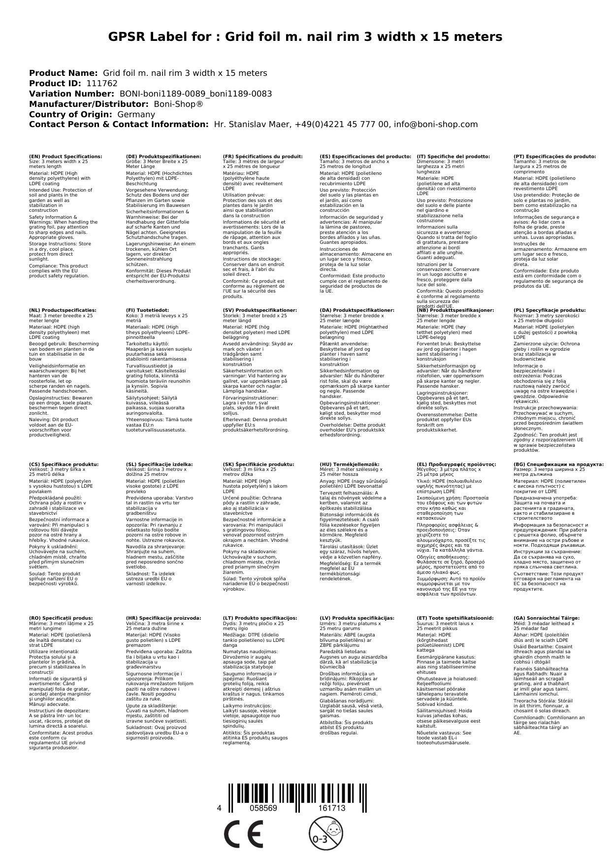 Gitterfolie m. Nagelrand 3 Breite x 15 Meter