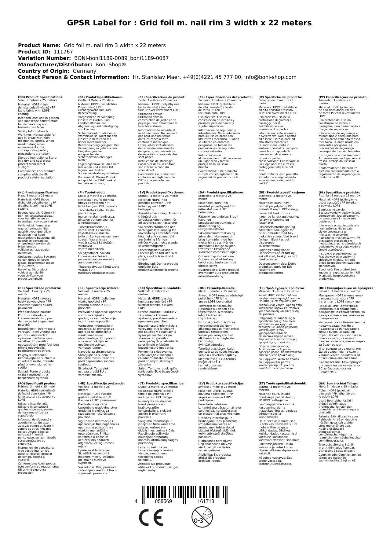 Gitterfolie m. Nagelrand 3 Breite x 22 Meter