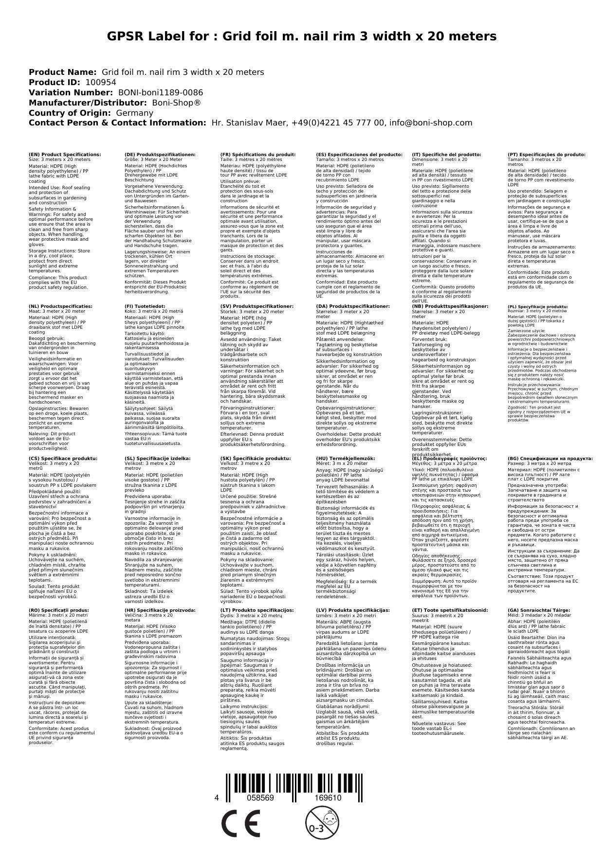 Gitterfolie mit Nagelrand, 20m, HDPE, reißfest & UV-stabil