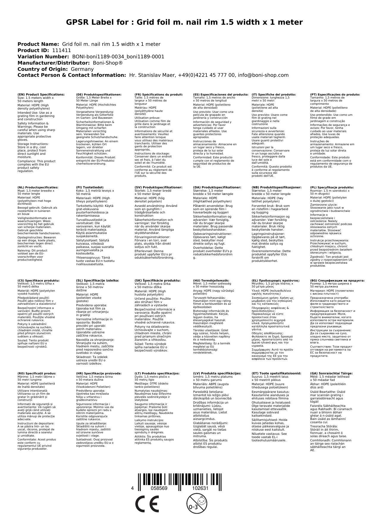 Gitterfolie m. Nagelrand 1,5 Breite x 1 Meter
