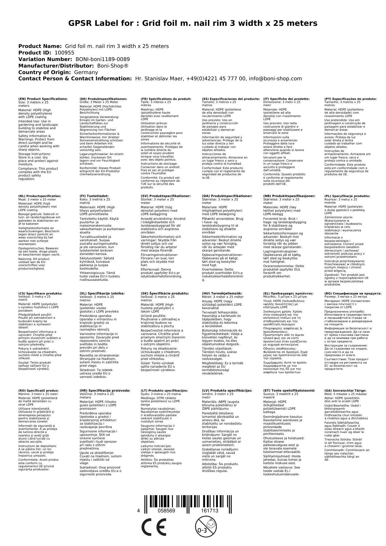 Gitterfolie m. Nagelrand 3 Breite x 25 Meter