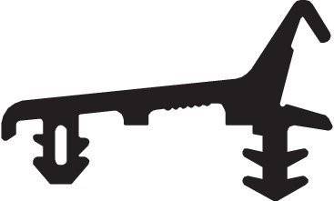 Eine Silhouette eines nach rechts ausgerichteten Flugzeugs mit zylindrischem Rumpf und Leitwerk.