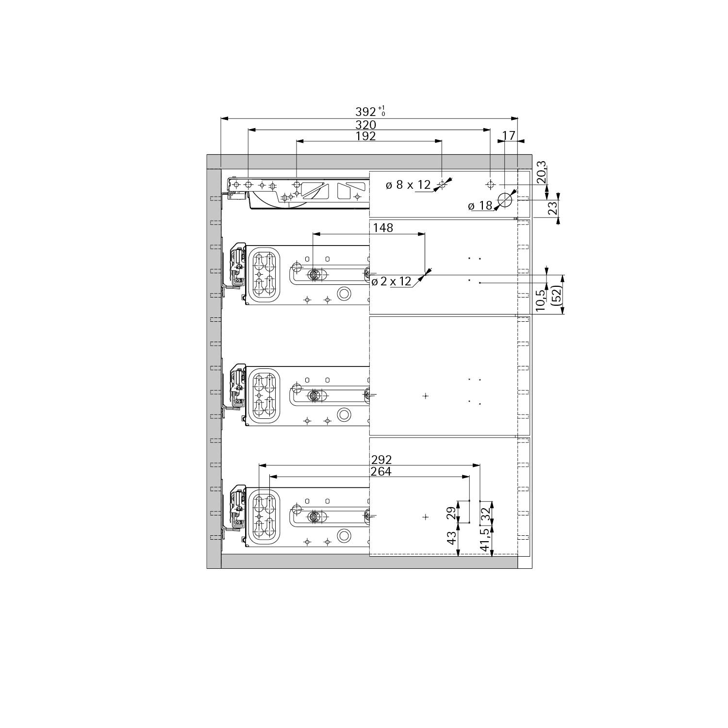 Container-Set Alu-finish 730 mm 3xQD25