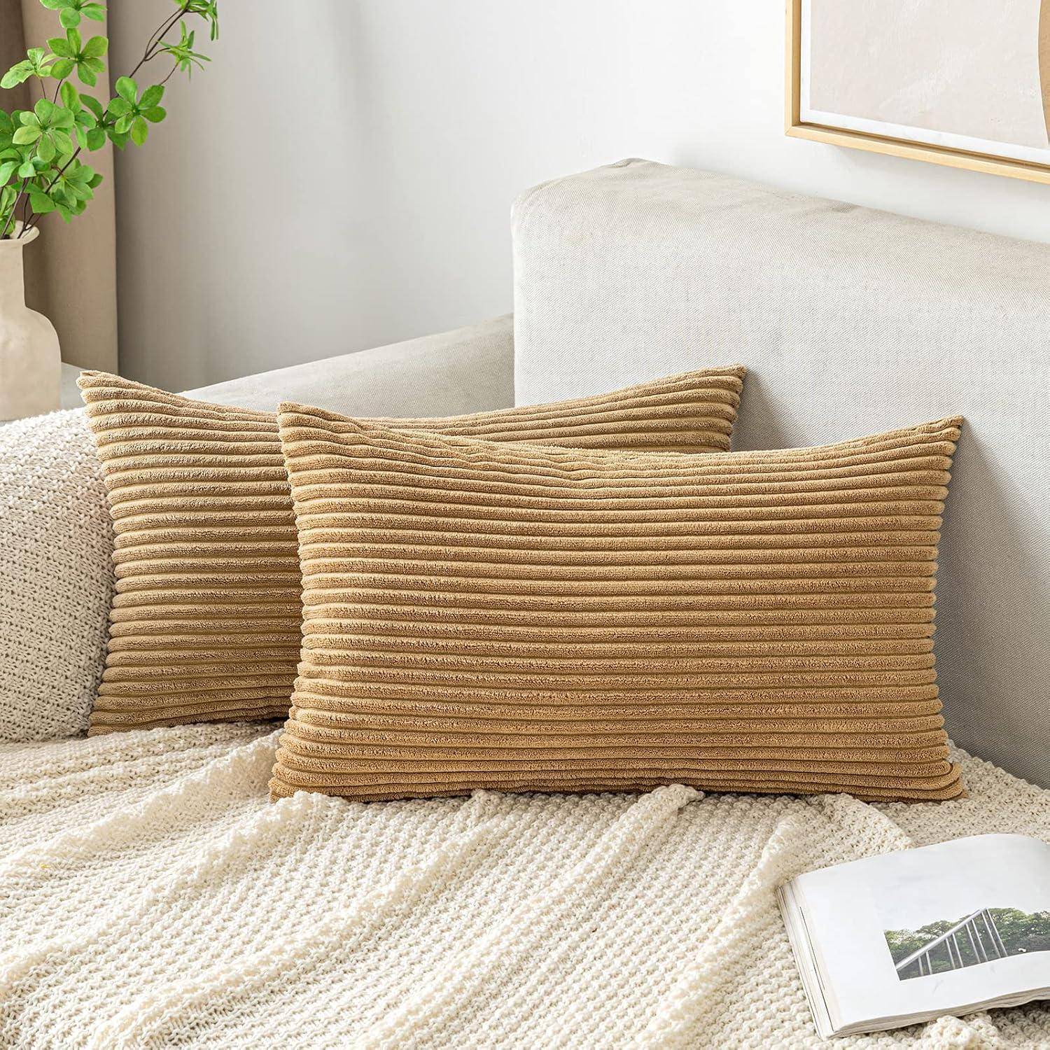 Kordsamt Kissenbezug 30x50 cm Taupe 2er Set weich Dekorative