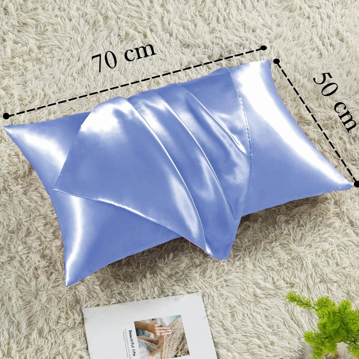 2er-Set Satin Kissenbezug 50x70 Blau Haargummis, Pflege für Haar und