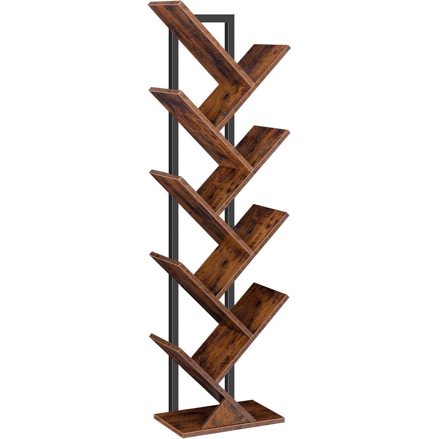 Bücherregal Standregal 9 Ebenen Holz DVD Baumform Metallgestell