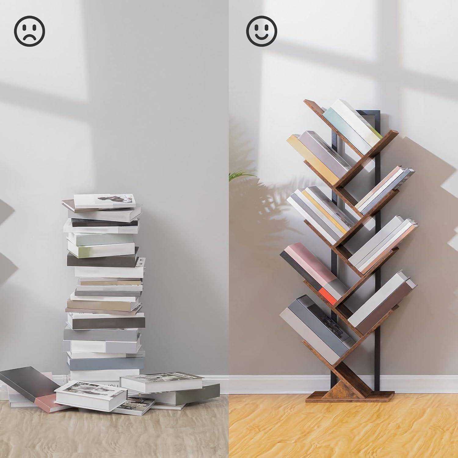 Bücherregal Standregal 9 Ebenen Holz DVD Baumform Metallgestell
