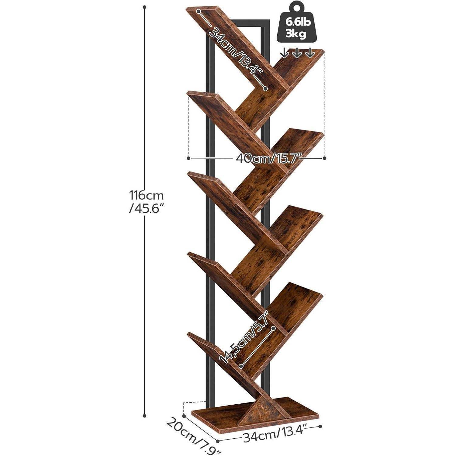 Bücherregal Standregal 9 Ebenen Holz DVD Baumform Metallgestell