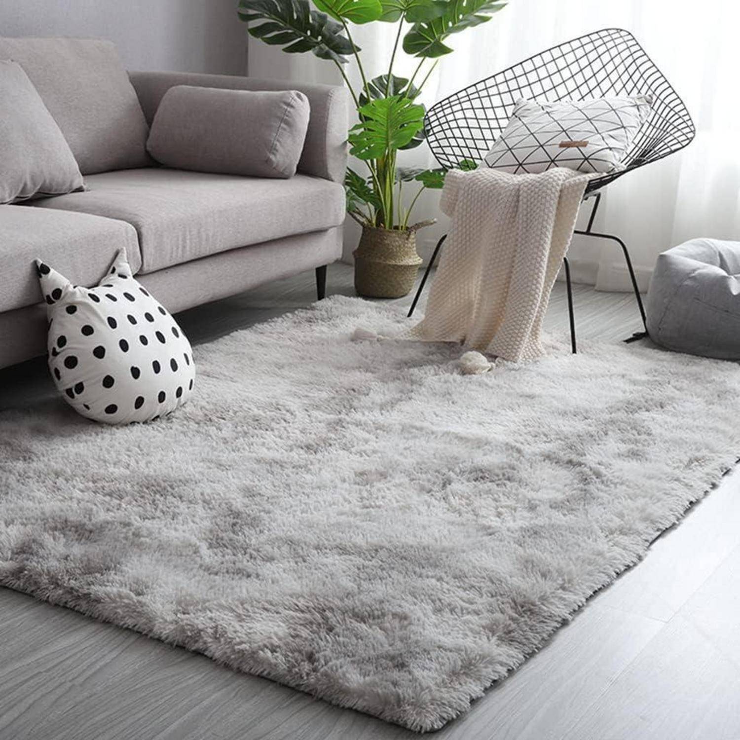 Hochflor Teppich 120x160 Grau Weiß Modern Flauschig Weich Groß für