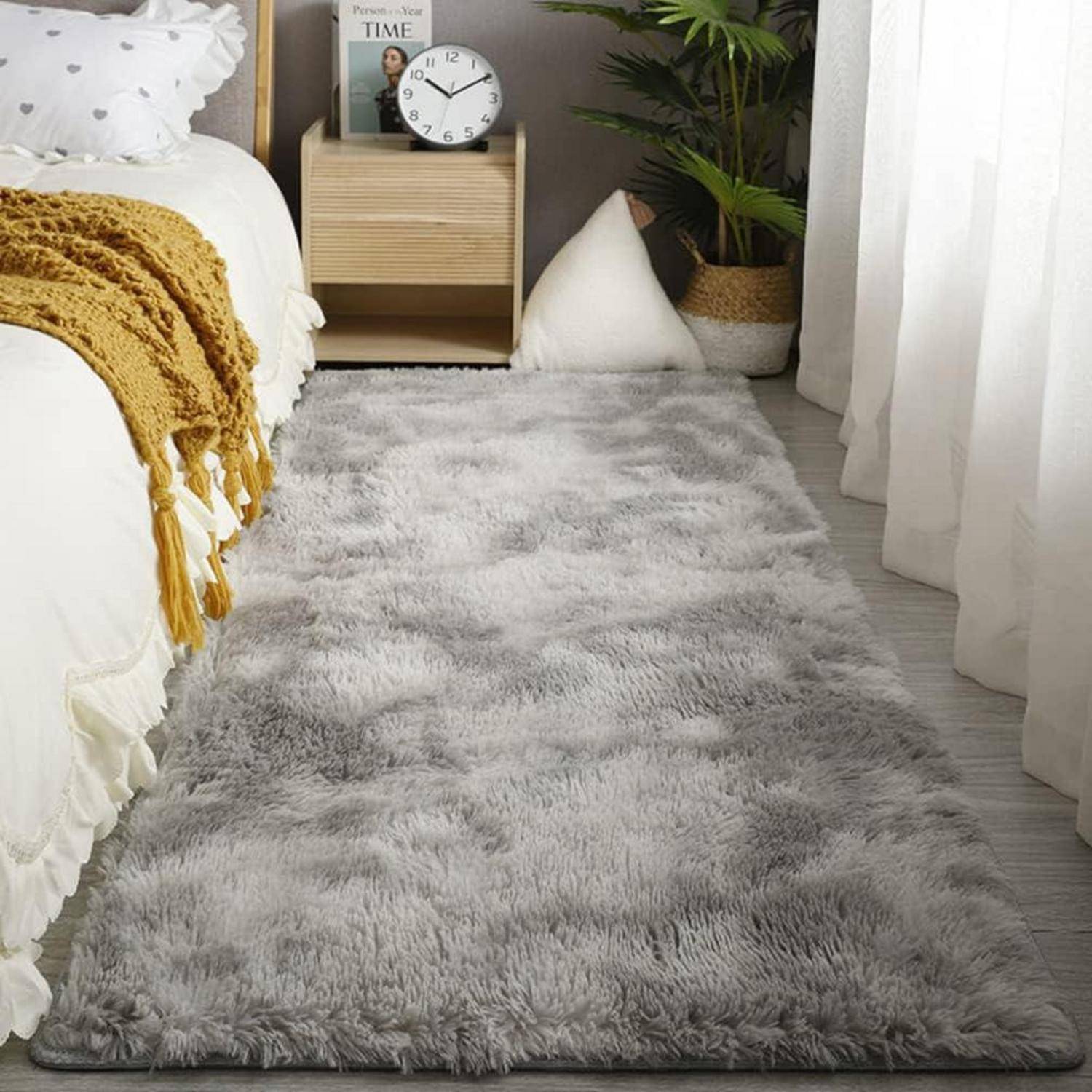 Hochflor Teppich 120x160 Grau Weiß Modern Flauschig Weich Groß für