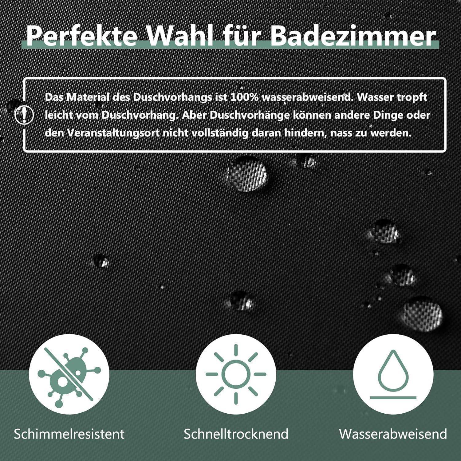 Duschvorhang 120x180 cm Anti-schimmel PVC Schwarz wasserabweisend
