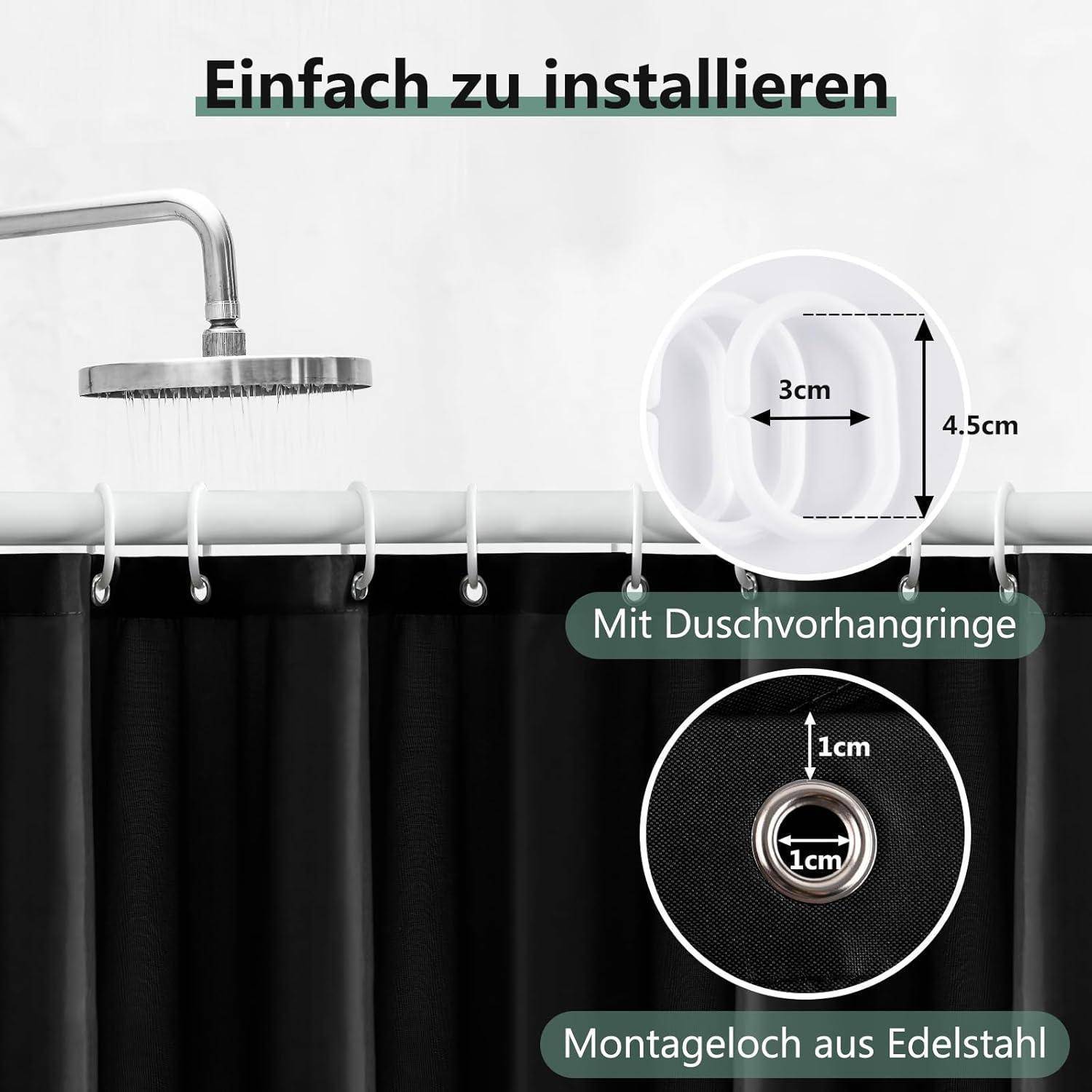 Duschvorhang 120x180 cm Anti-schimmel PVC Schwarz wasserabweisend