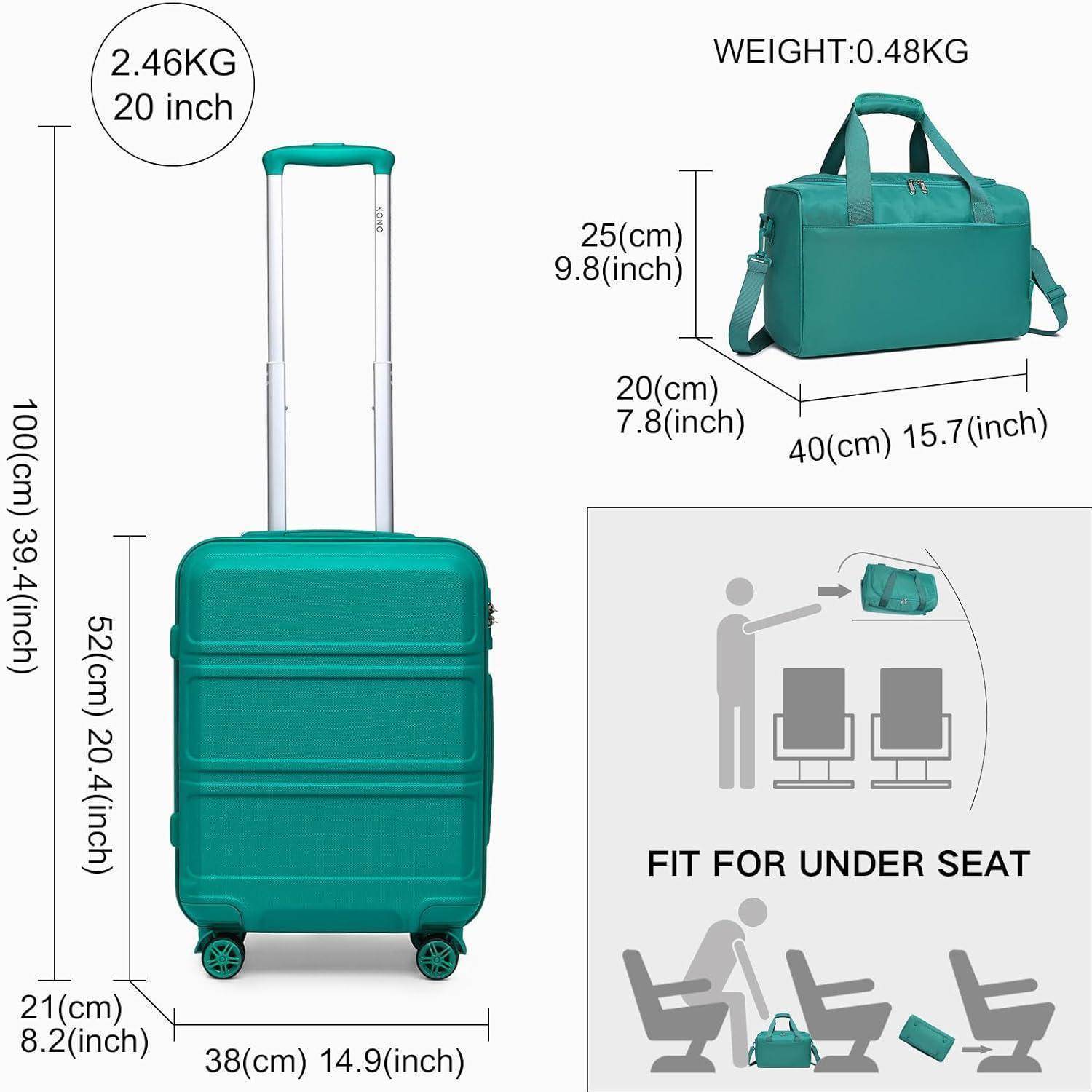 Rollkoffer Handgepäck Trolley Set Türkis 2-teilig 55cm