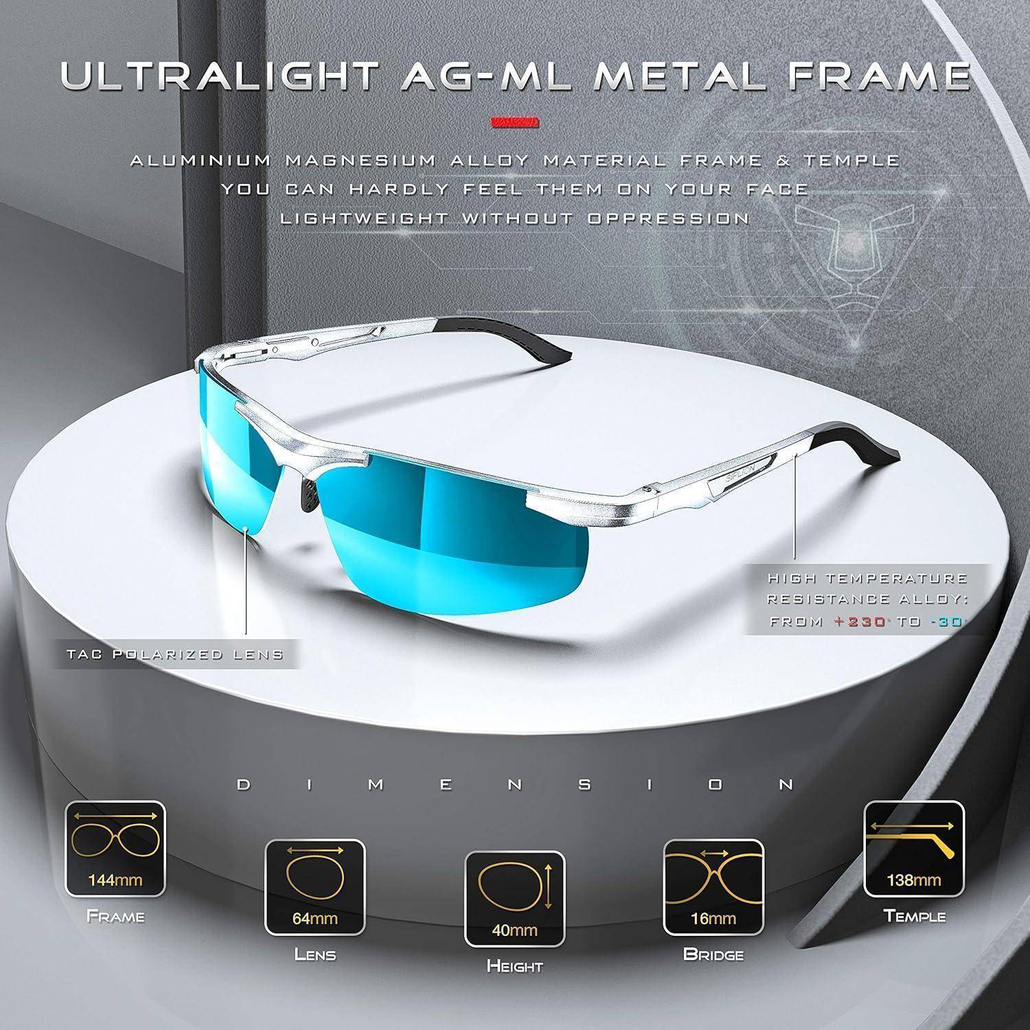 Herren Sportbrille Polarisierte Sonnenbrille Al-Mg Metallrahmen Ultra