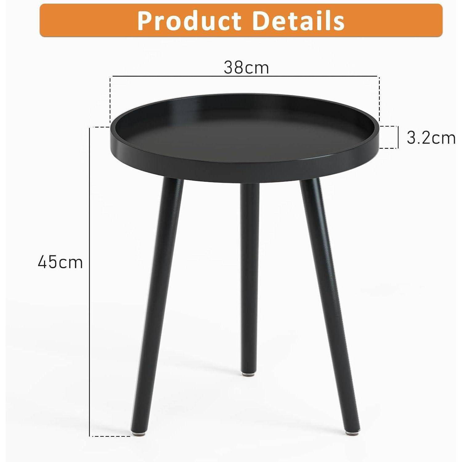 Beistelltisch Schwarz Rund Klein 38x45cm Massivholz Skandinavisch Stil