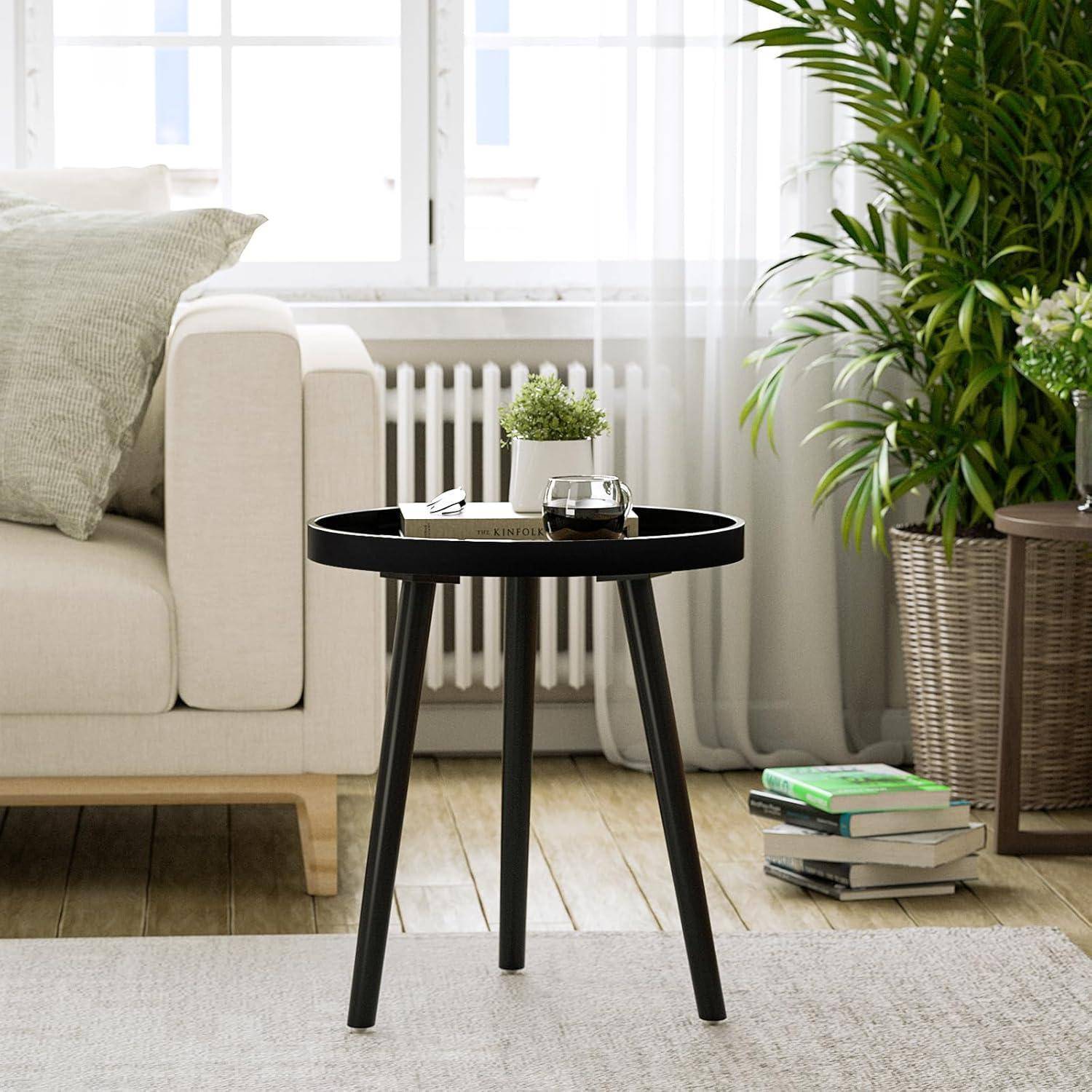 Beistelltisch Schwarz Rund Klein 38x45cm Massivholz Skandinavisch Stil