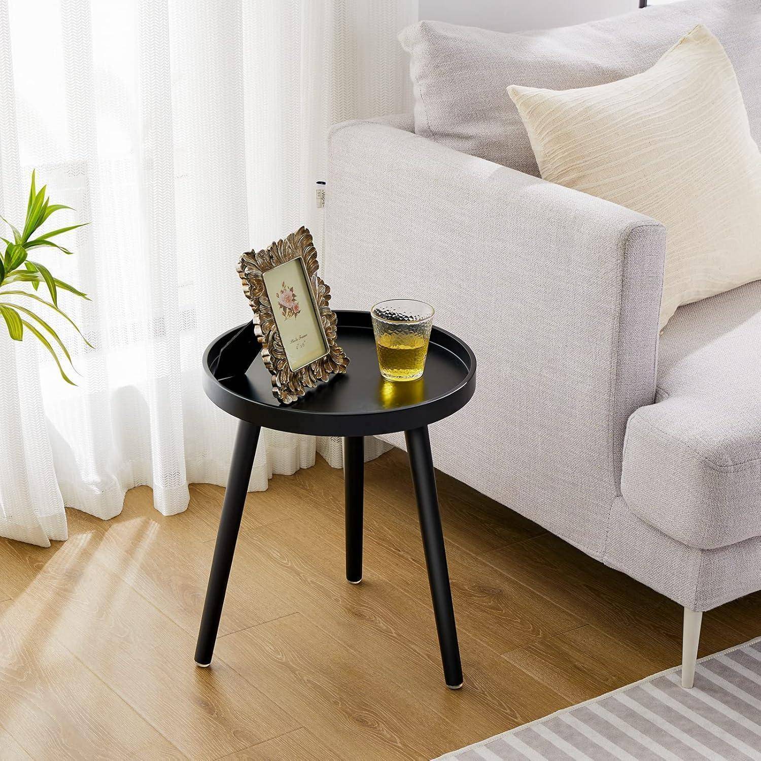 Beistelltisch Schwarz Rund Klein 38x45cm Massivholz Skandinavisch Stil