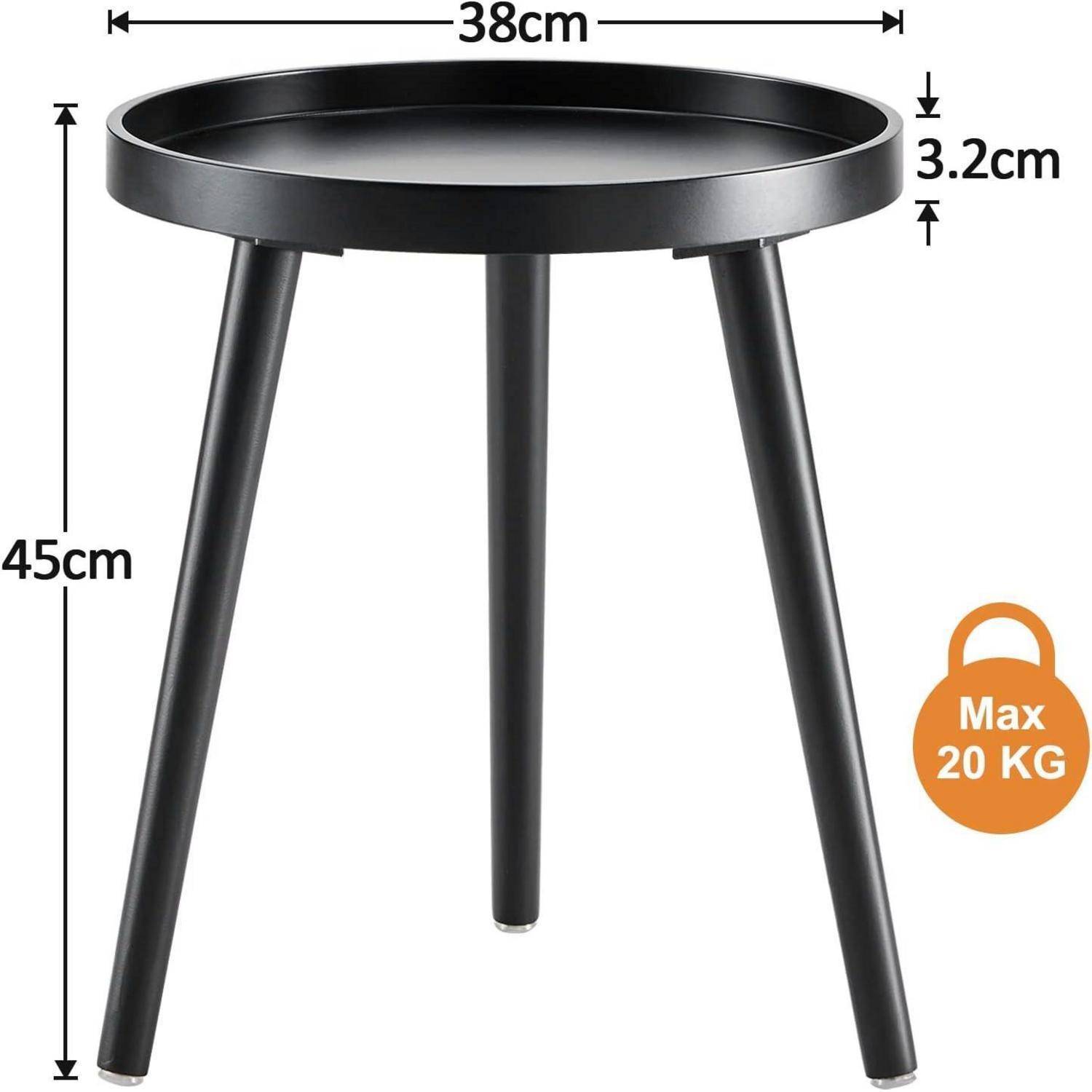 Beistelltisch Schwarz Rund Klein 38x45cm Massivholz Skandinavisch Stil