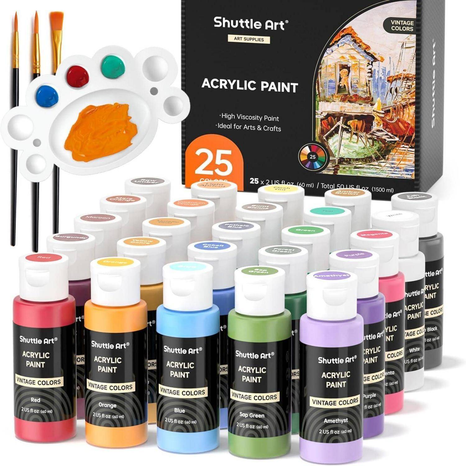 Acrylfarben Set 60ml 25 Farben Leinwand Holz Basteln 25 Vintage Farben