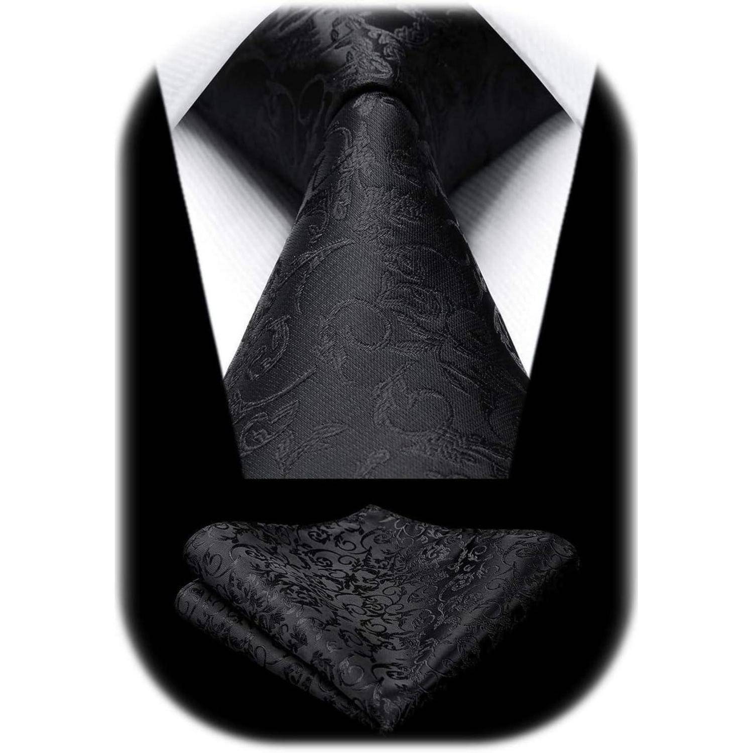 Krawatten Herren Hochzeit Paisley Einstecktuch Einheitsgröße Schwarz-3