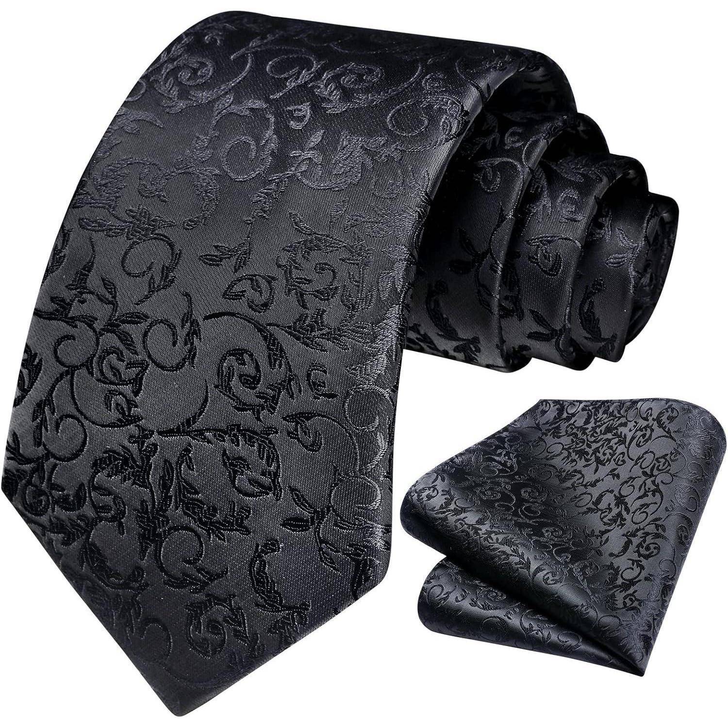 Krawatten Herren Hochzeit Paisley Einstecktuch Einheitsgröße Schwarz-3