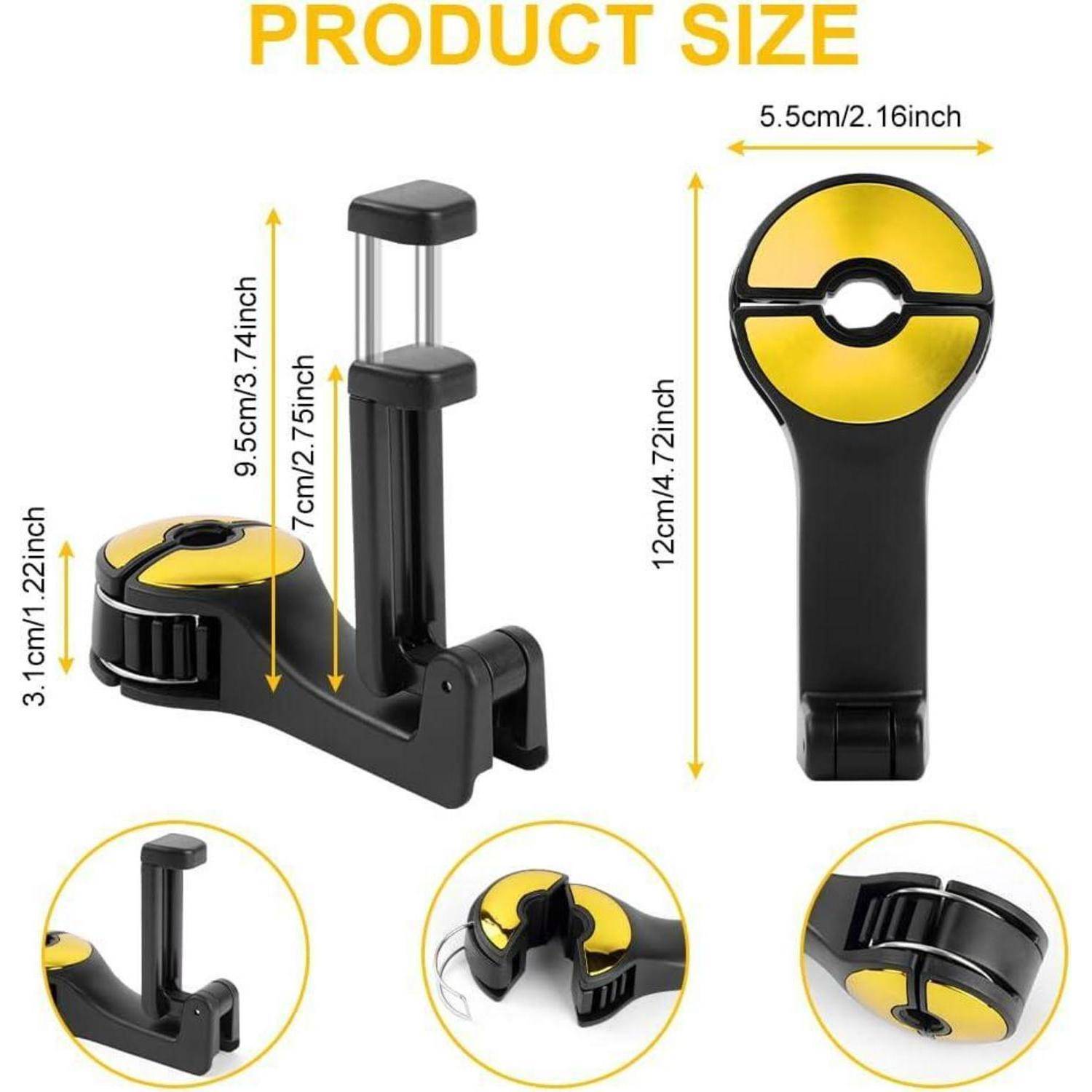 Kopfstützenhaken Handyhalter 360Grad Drehbar 2Stück Gold