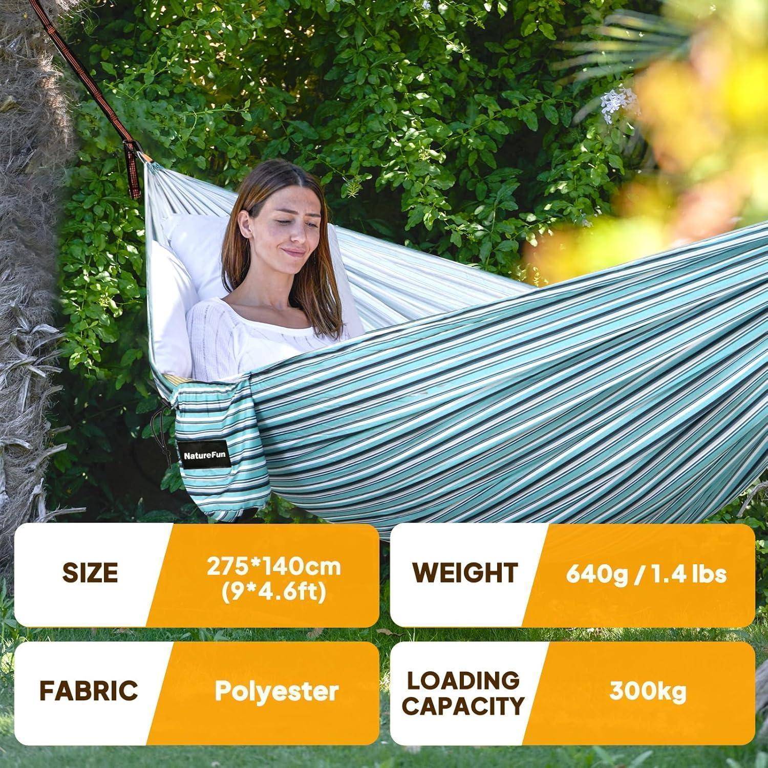 Hängematte ultraleicht Reise 275 x 140 cm Grüner Weißer Streifen