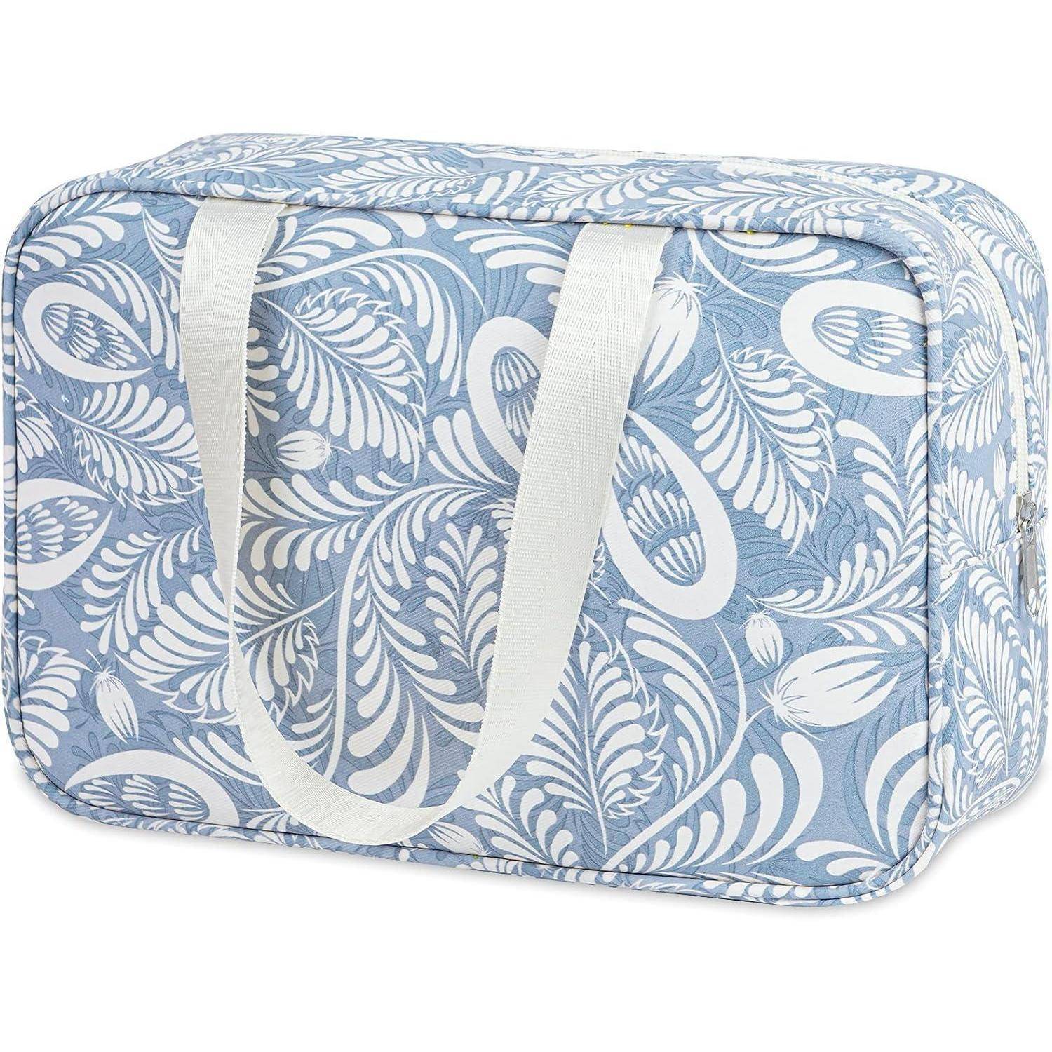 Kulturbeutel Kosmetiktasche Reise Makeup Organizer Damen Blaues Blatt
