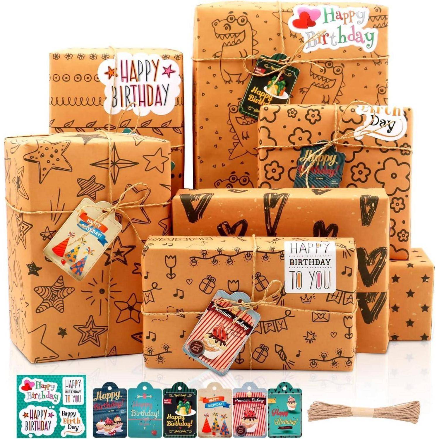 Geschenkpapier Geburtstag Kraft Set 7 Blatt Papierseil 7 Blat Niedlich