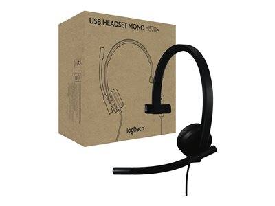 USB-Headset Mono H570e neben einem schwarzen Headset mit Mikrofon.