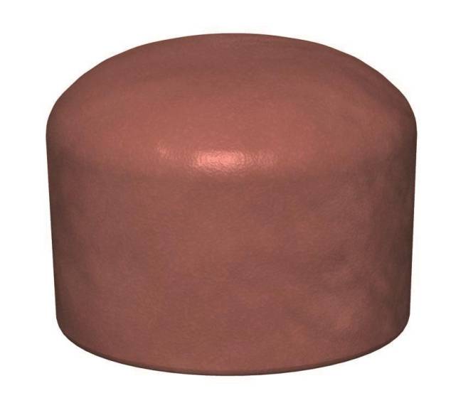 Ein rundes, solides braunes Pouf oder Hocker mit glatter Textur, vor einem weißen Hintergrund dargestellt.