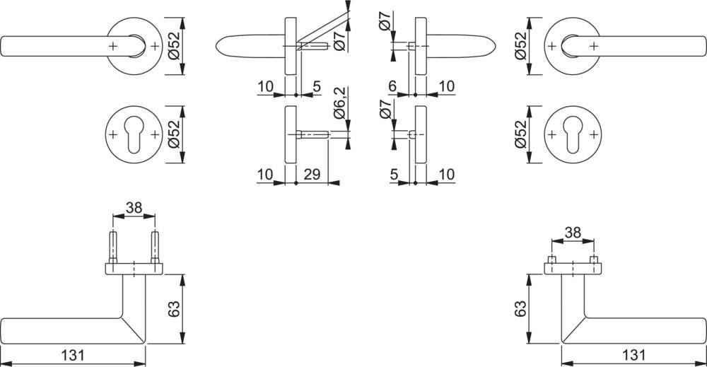 Hoppe Drückergarnitur Stockholm FS-E1140/42H/42HS, PZ, 9, F69, TS 40-65