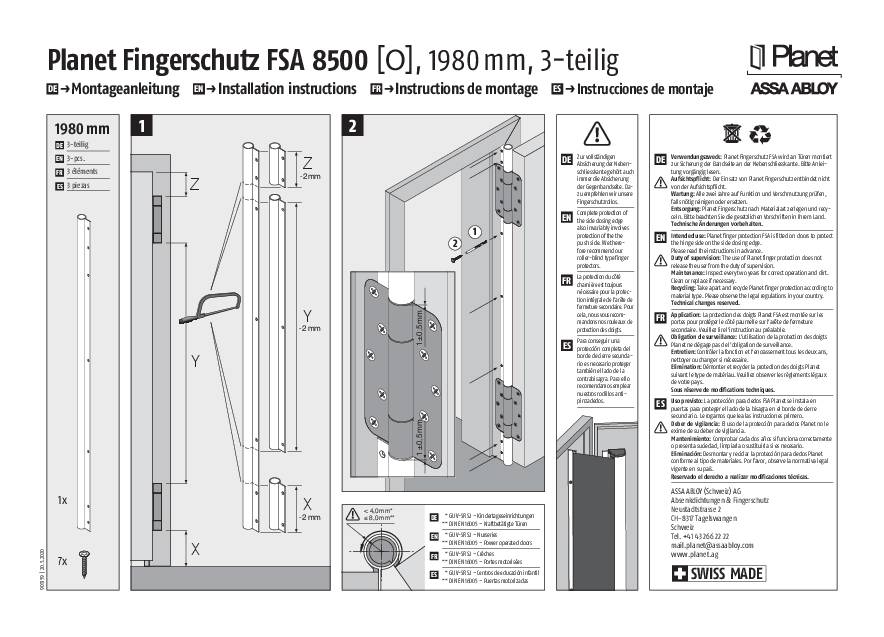 Planet Tür-Schutzprofil, FSA 8500,L 1.755mm, Ø 22,silberfarbig