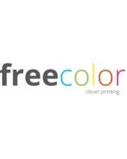 Das Bild zeigt das Logo für 'free color', einschließlich des Slogans 'clever printing'. Der Text wird in einer einfachen, modernen Schriftart dargestellt.