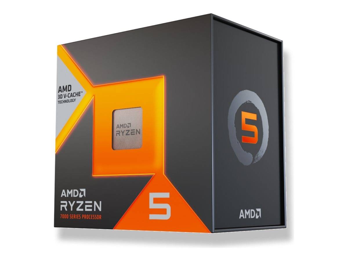 AMD Ryzen 5 Desktop-Prozessor Einzelhandelsverpackung, schwarz-orange Verpackung mit „AMD 3D V-CACHE Technologie