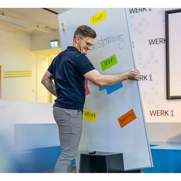 Mann, der ein Whiteboard mit der Aufschrift „Innovation