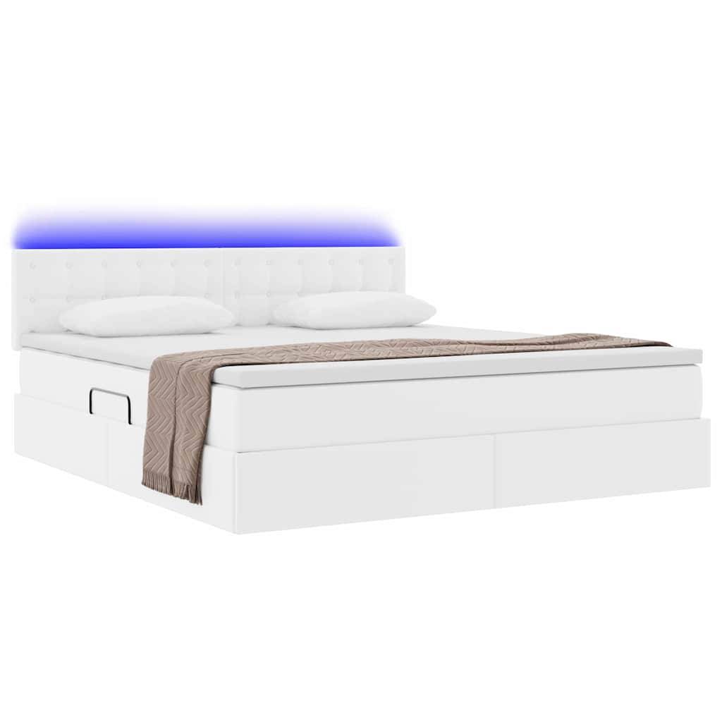 vidaXL Bett mit Stauraum und LED Reinweiß 160 x 200 cm Kunstleder