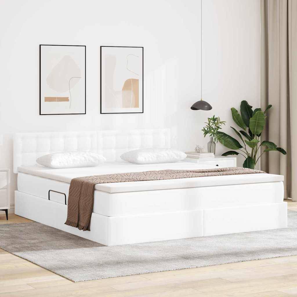 vidaXL Bett mit Stauraum und LED Reinweiß 180 x 200 cm Kunstleder