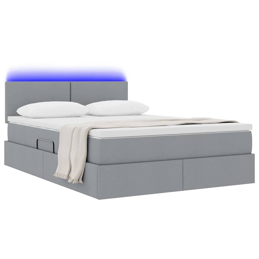 vidaXL LED-Speicherbett mit Matratze Hellgrau 140 x 190 cm Stoff