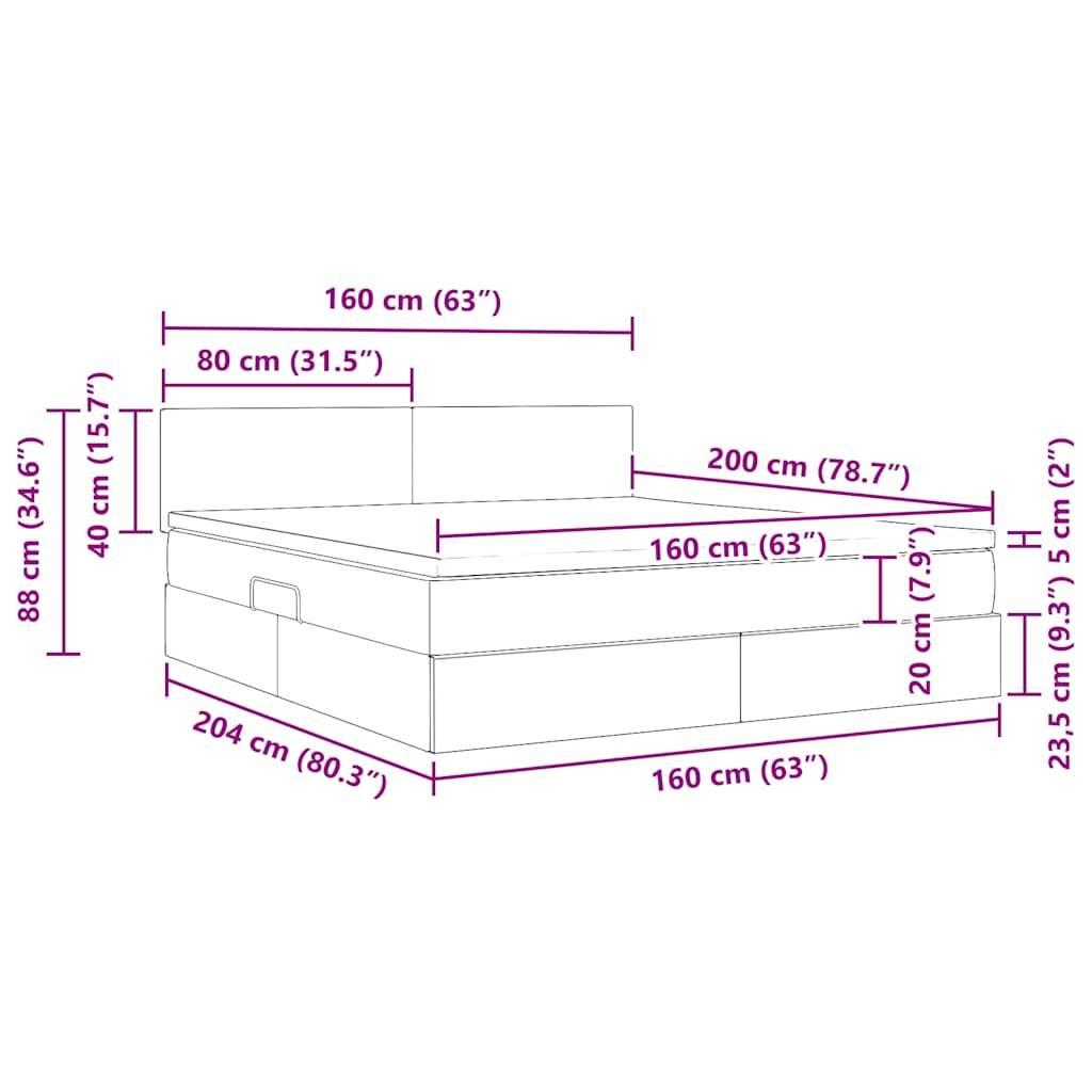 Bettmaße Diagramm: Kopfteillänge 88 cm (34,6