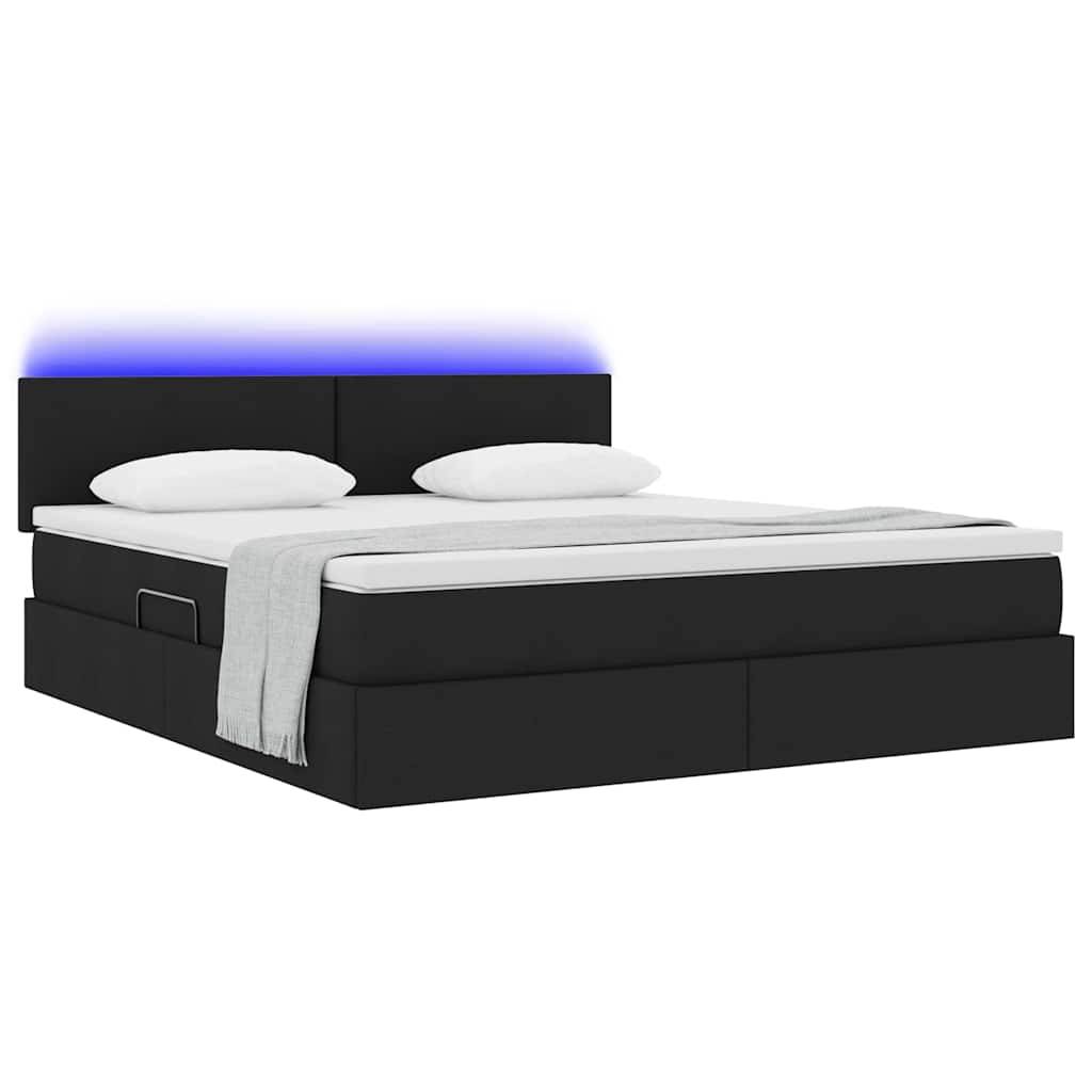 vidaXL LED-Speicherbett mit Matratze Schwarz 160 x 200 cm Stoff