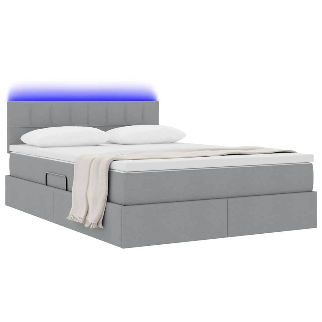 vidaXL LED-Speicherbett mit Matratze Hellgrau 140 x 190 cm Stoff